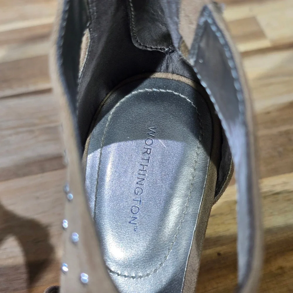 Worthington Tan Suede Studded Cut-Out Bootie Stiletto‎ Heels Women's 8.5 M